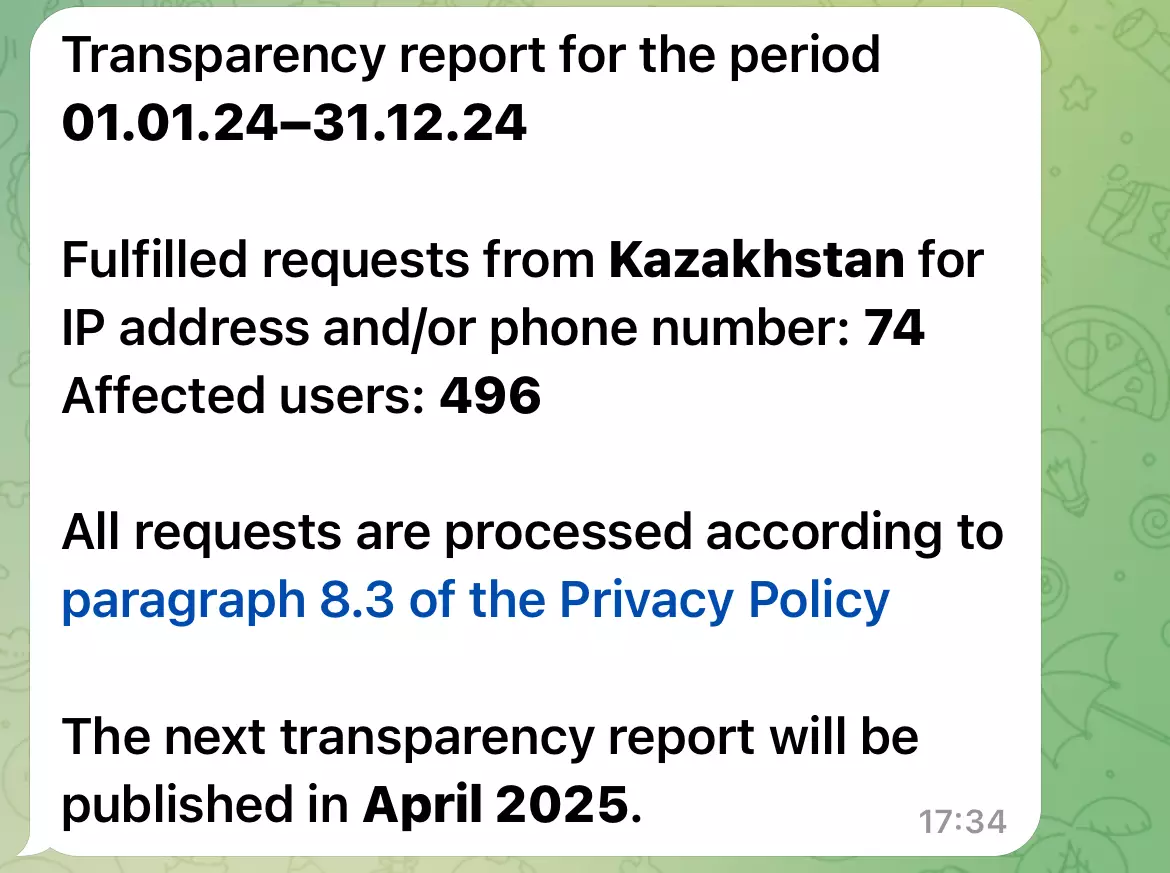 Данные 74 пользователей передал Telegram силовикам Казахстана