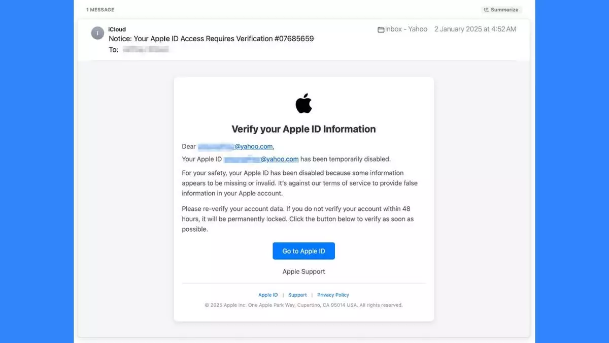 Пришло сообщение об отключении Apple ID? Это опасное мошенничество