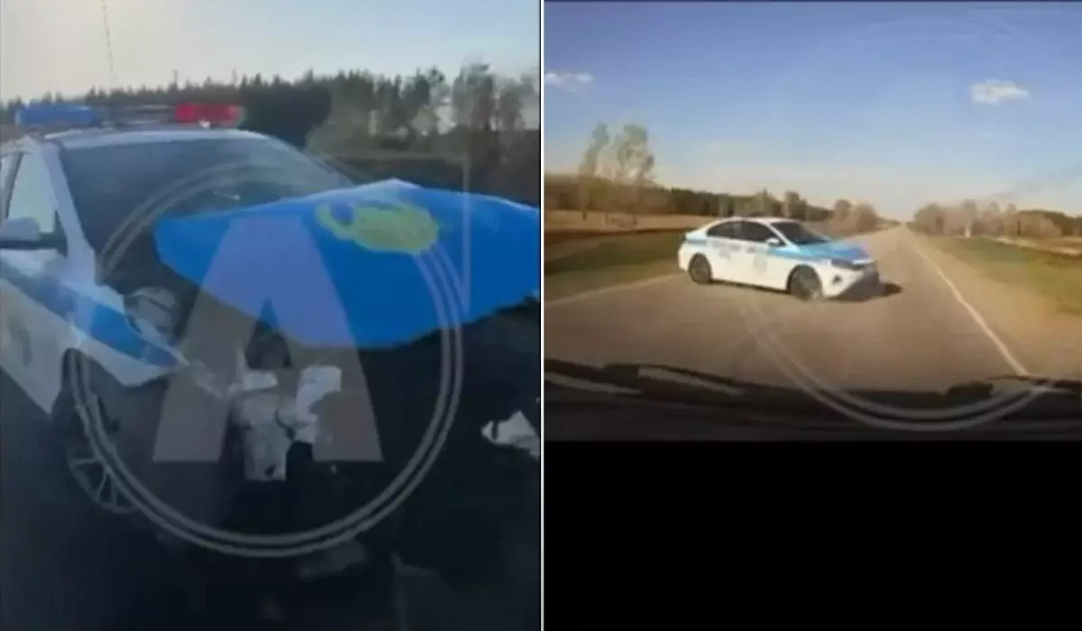 Водитель патрульного авто устроил ДТП в Костанайской области (ВИДЕО)
