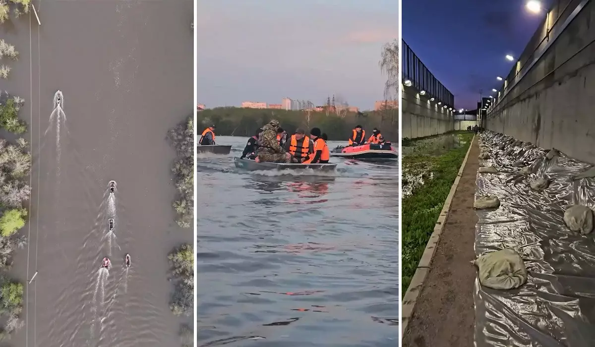 «Жыл сайын су басады»: СҚО әкімі тасқын астында қалған ауылды қайықпен аралап, дронға түсірді (ВИДЕО)