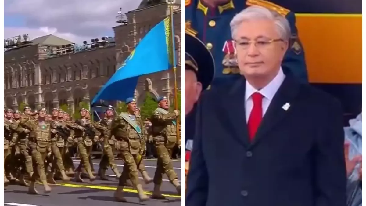 Тоқаев Қызыл алаңнан өткен Қазақстанның сарбаздарға құрмет көрсетті (Видео)
