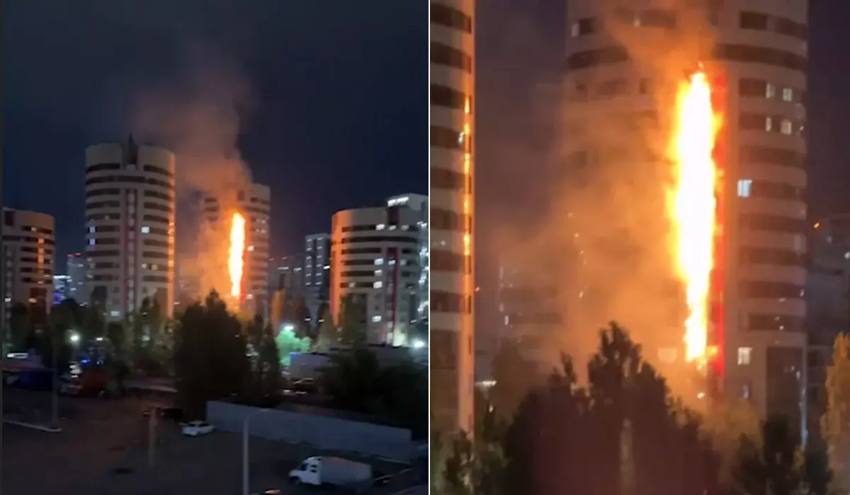 Астананың сол жағалауында тұрғын үй түн ішінде өртенді: 100-ге жуық адам далаға қашып шыққан