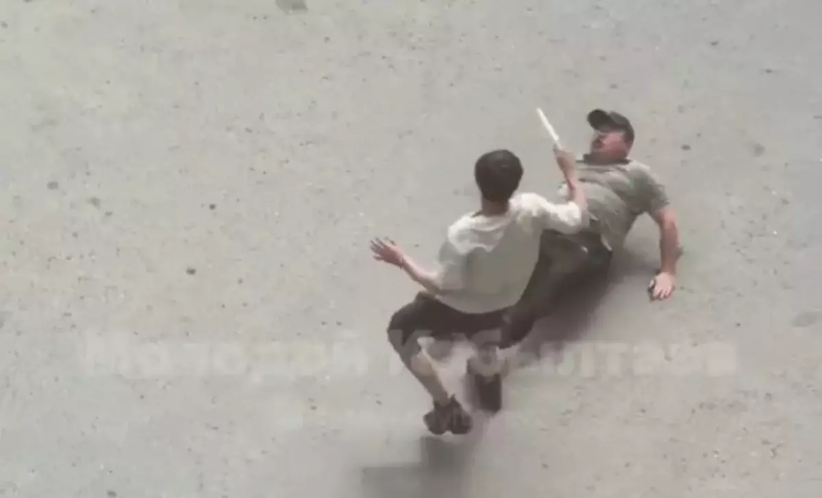 Драка пьяных мужчин посреди улицы попало на видео