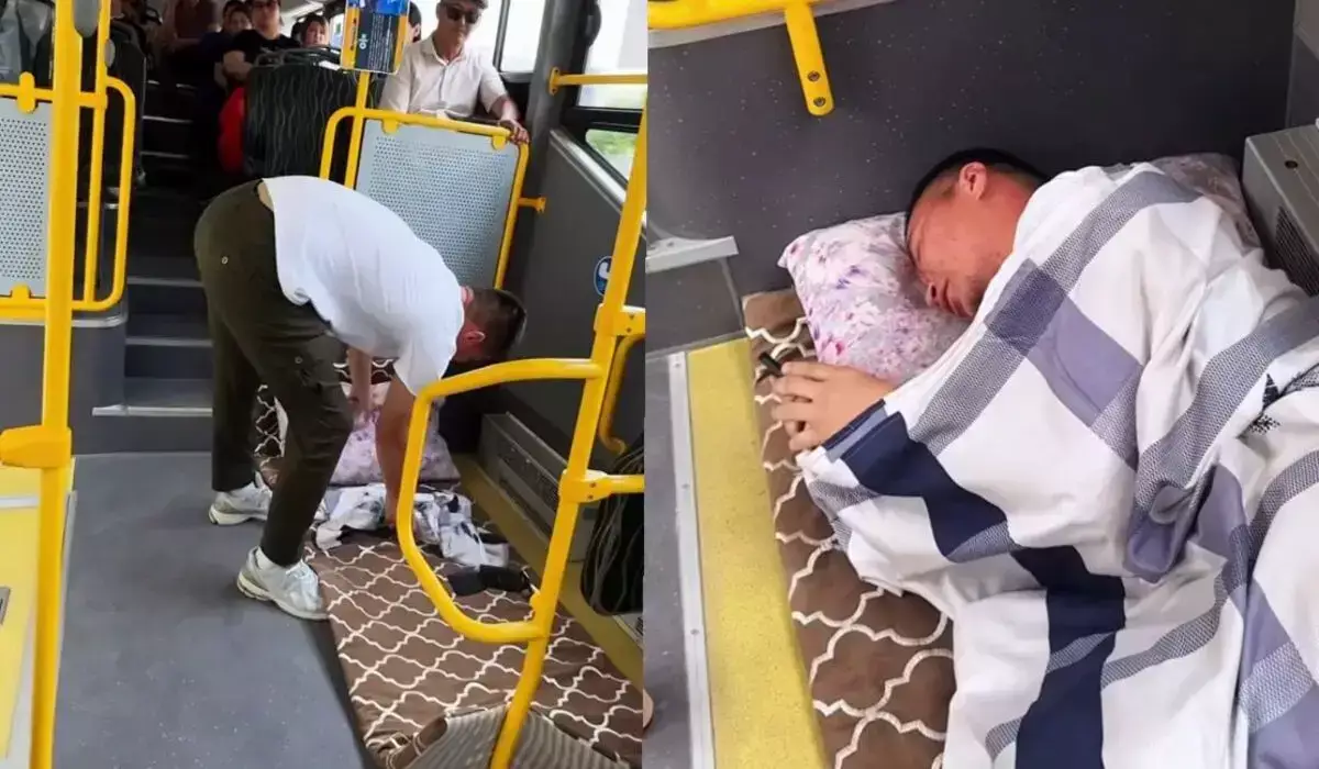 Жолаушы автобуста төсек салып жатып алды