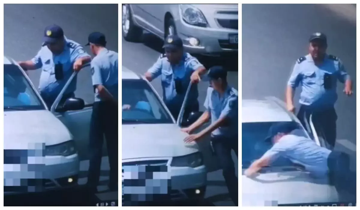 Водитель прокатил полицейского на капоте авто и попал на видео в Шымкенте