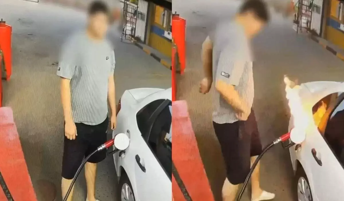 Заправлял авто и игрался с зажигалкой: казахстанец случайно поджег машину на АЗС (ВИДЕО)