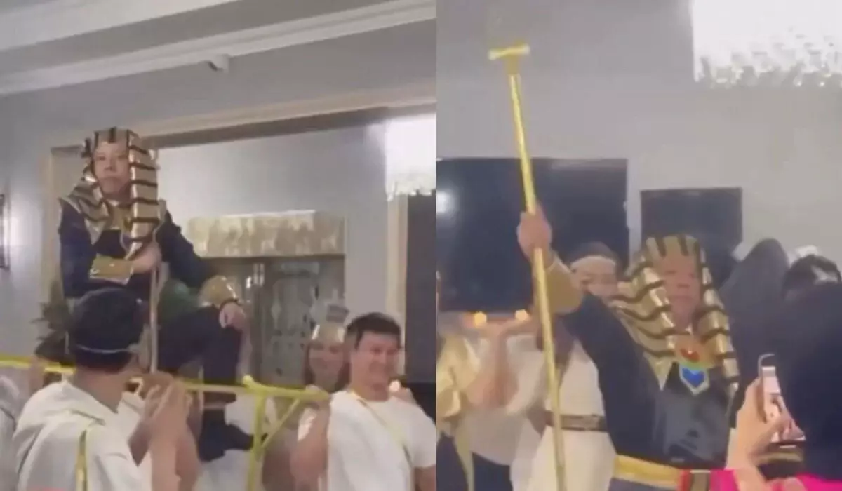 «Египетская сила!»: казахстанец отметил юбилей в образе фараона (ВИДЕО)