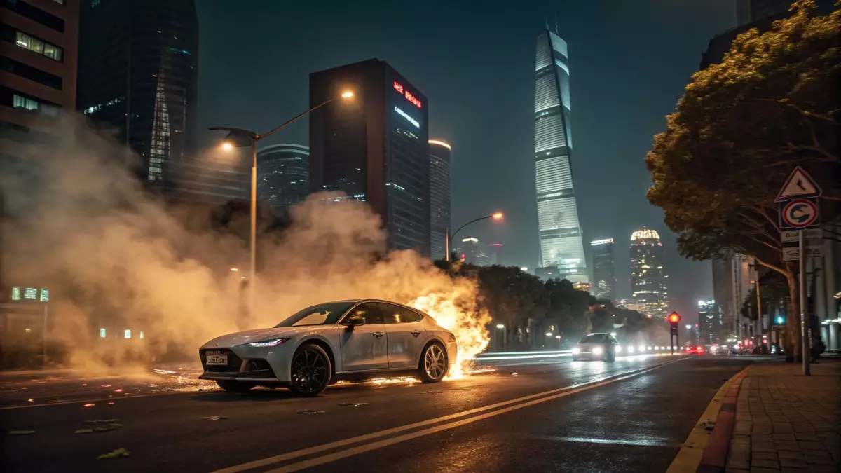 Электрокар с «революционной» батареей сгорел на дороге в Шанхае за минуту