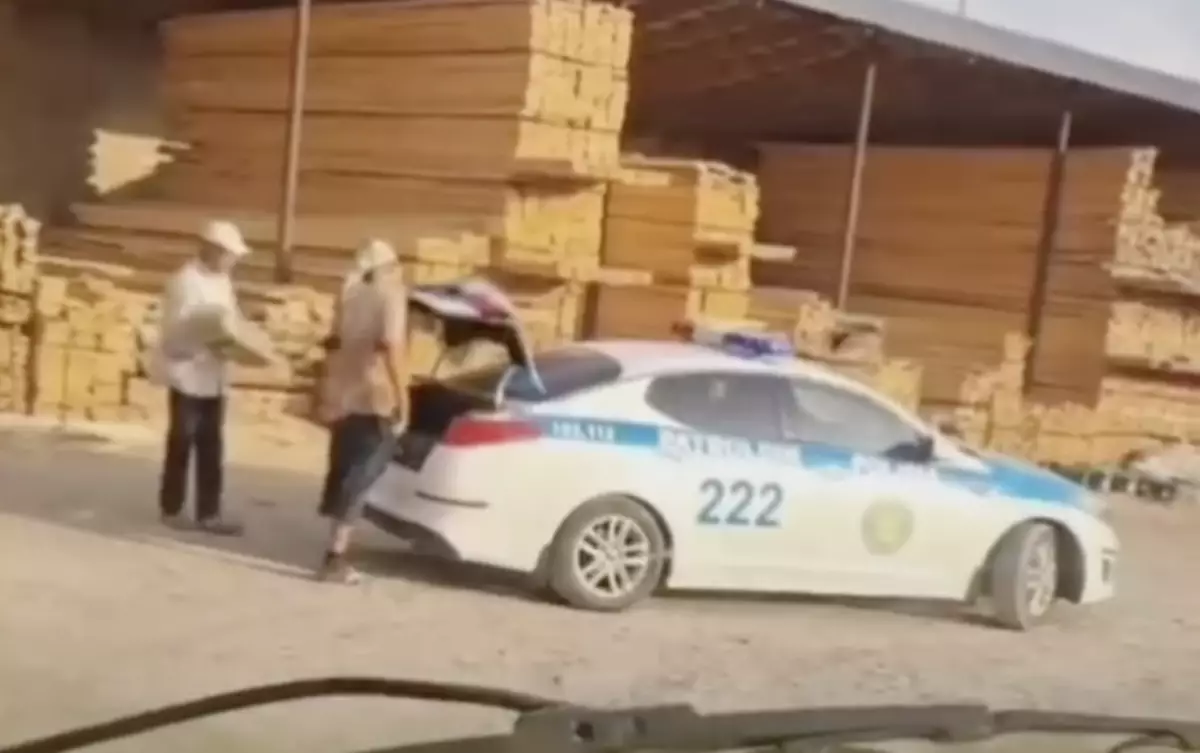 Естімеген елде көп: Түркістанда полицей қызметтік көлікпен ағаш тасыған