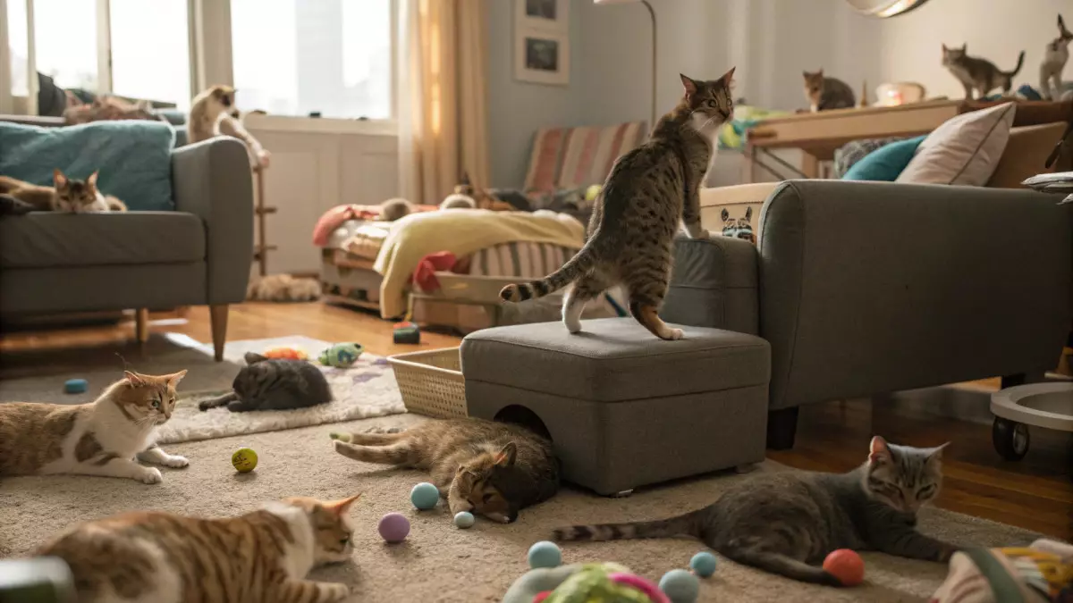 Девушка приютила 17 кошек с улицы и живет с ними в квартире