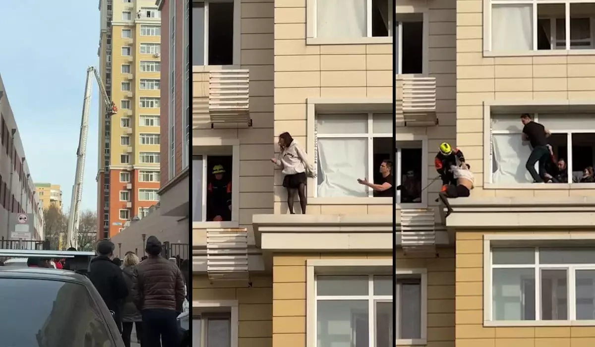 Девушку, стоявшую на парапете 15-го этажа, спасли в Астане (ВИДЕО)