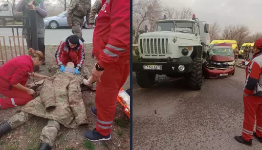 Солдат пострадал в результате ДТП с военным грузовиком и легковушкой в Жетысу