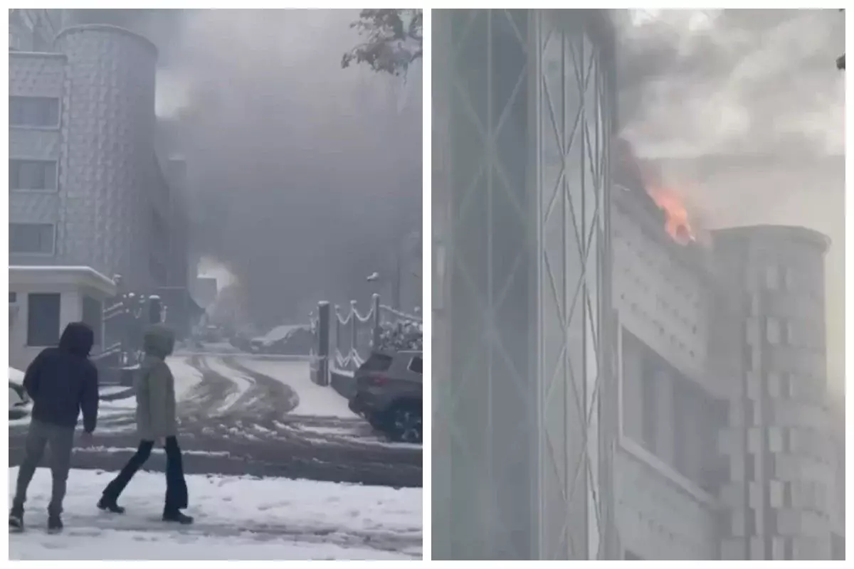 Алматыда бос тұрған әкімшілік ғимараттан өрт шықты (ВИДЕО)