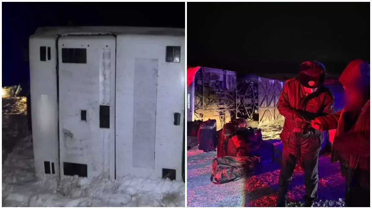 Павлодар облысында 50 жолаушысы бар автобус аударылып кетті