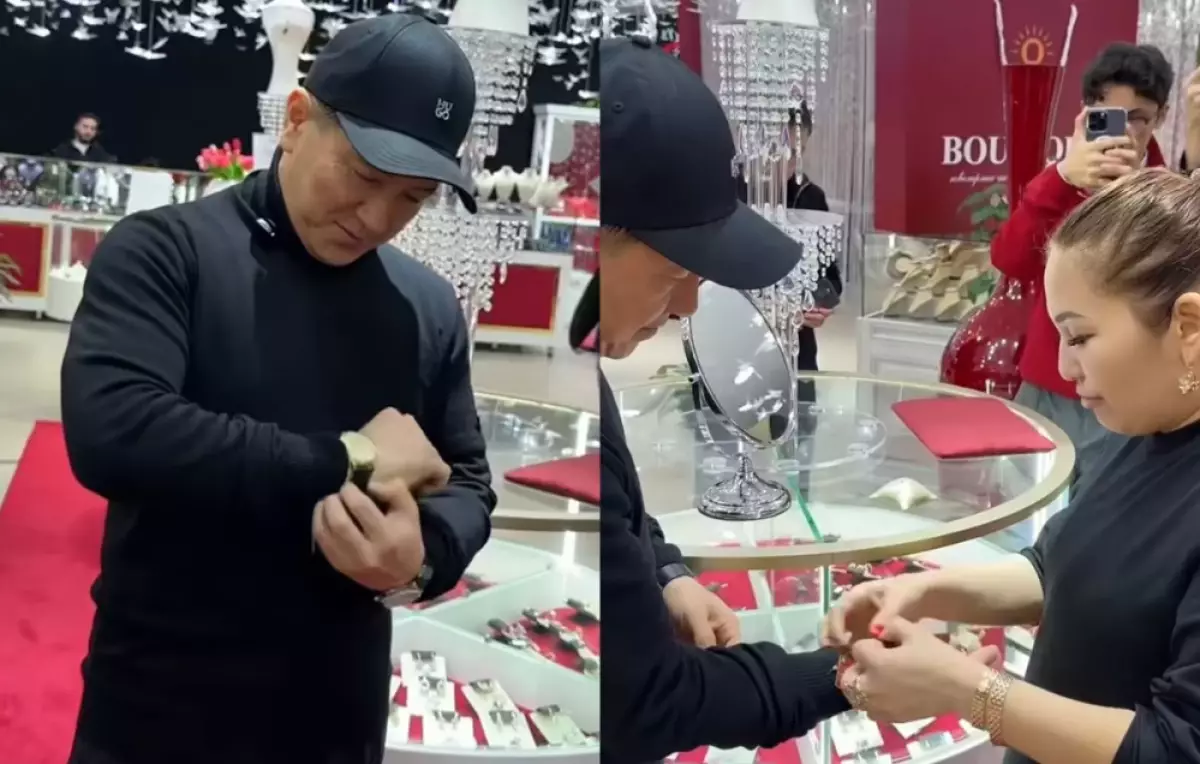 «Мұқтаж жанға бермей ме»: Сәкен Майғазиев бриллиантпен көмкерілген алтын сағатты тегін алды (ВИДЕО)