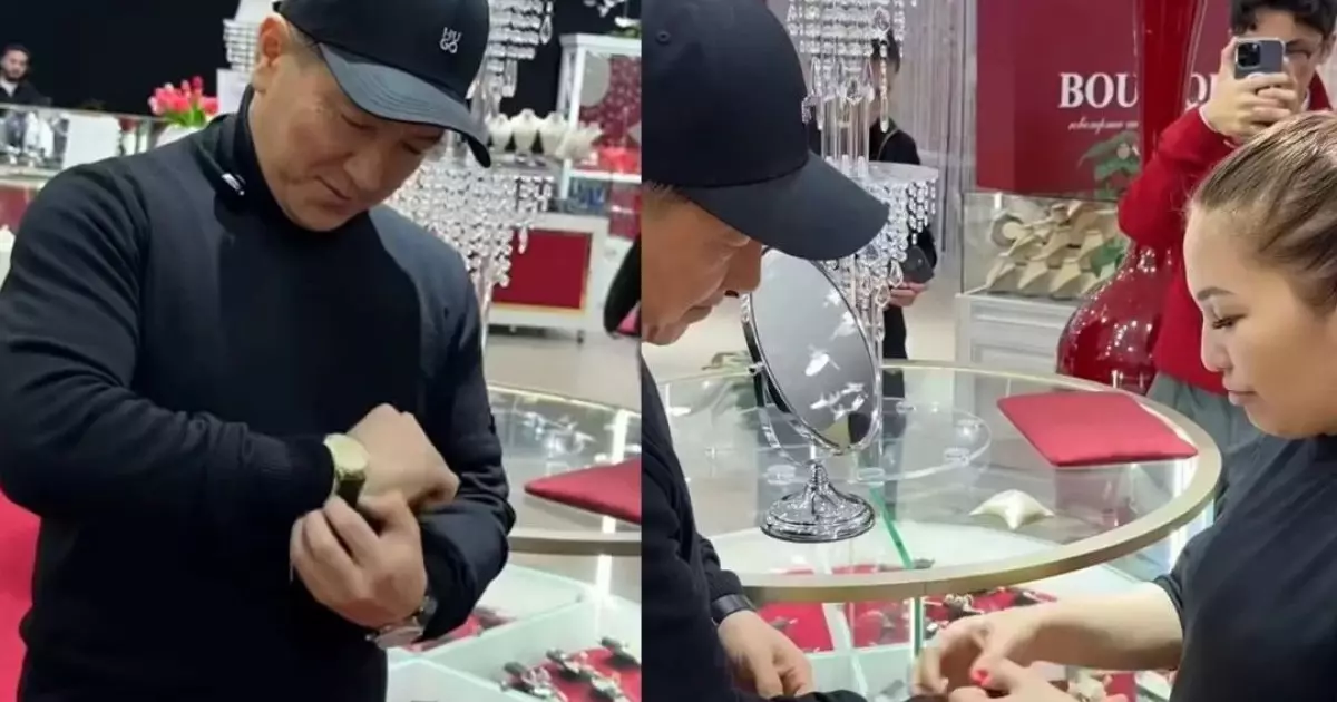  Алтын Жорбаеваның сіңлісі Сәкен Майғазиевке бриллиантпен көмкерілген алтын сағат сыйлады 