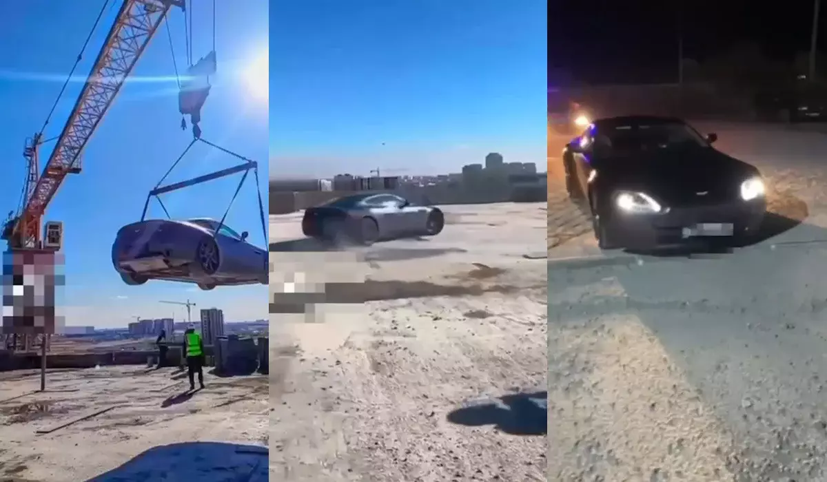 Шымкентте ер адам қымбат көлігін көпқабатты үйдің үстіне кранмен шығарып, дрифт жасады (ВИДЕО)