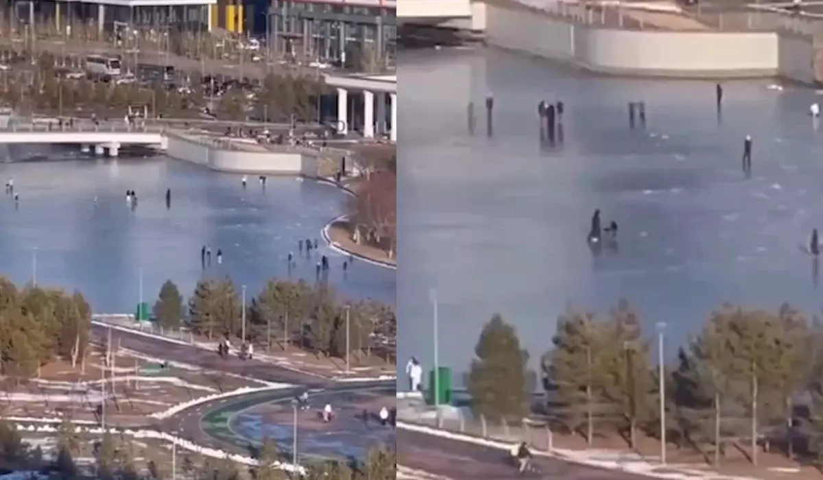 Гуляющие по тонкому льду астанчане шокировали Казнет (ВИДЕО)