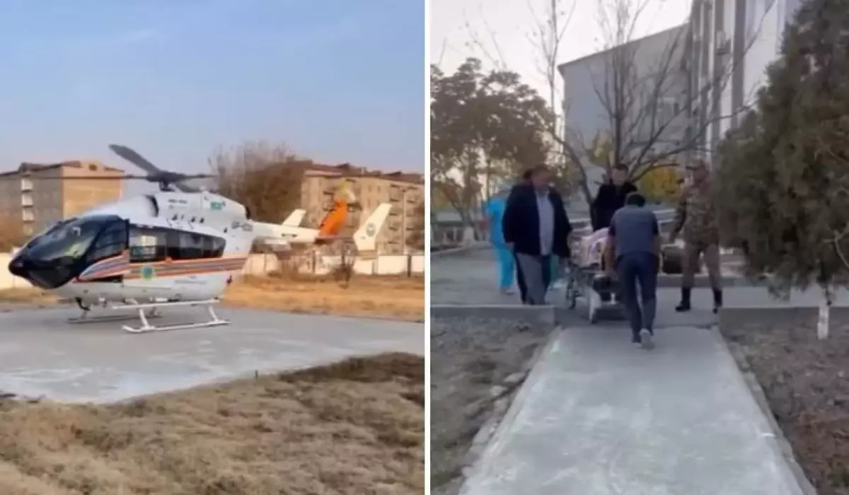 Жетісайда өрттен зардап шеккендердің бірі тікұшақпен Шымкентке жеткізілді (ВИДЕО)