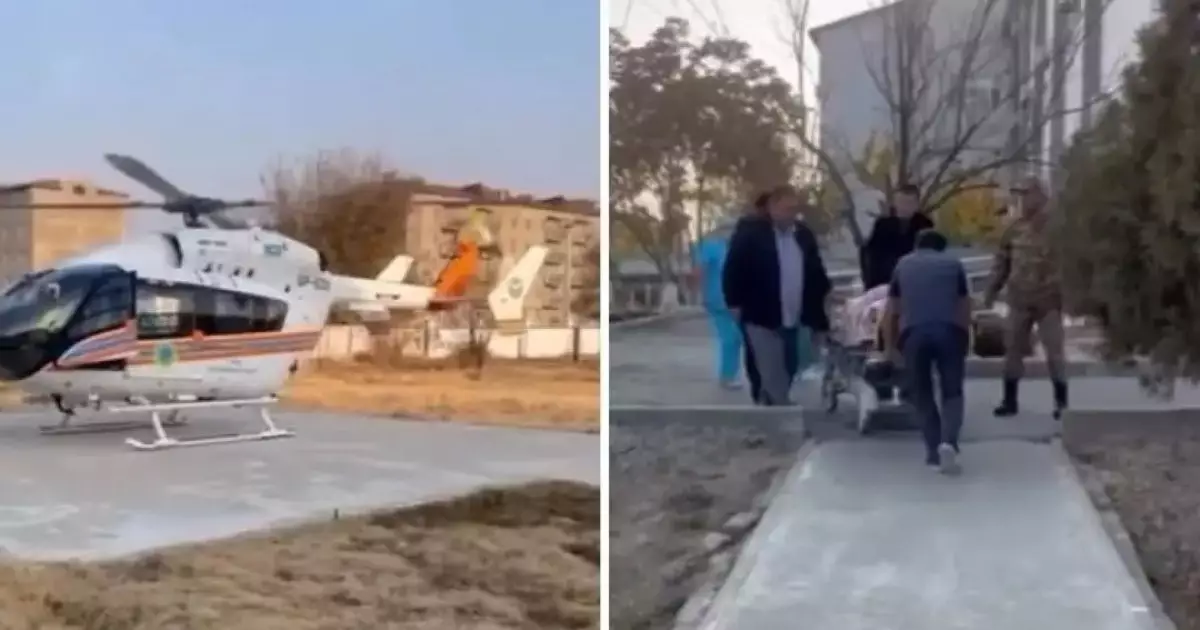  Жетісайда өрттен зардап шеккендердің бірі тікұшақпен Шымкентке жеткізілді 