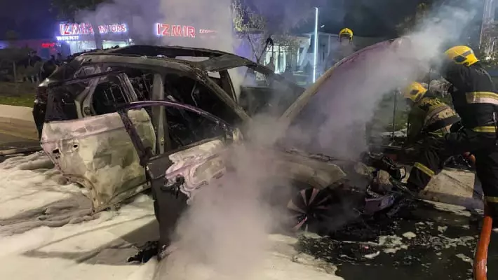 BYD вылетел с дороги и загорелся во время ночных гонок в Ташкенте