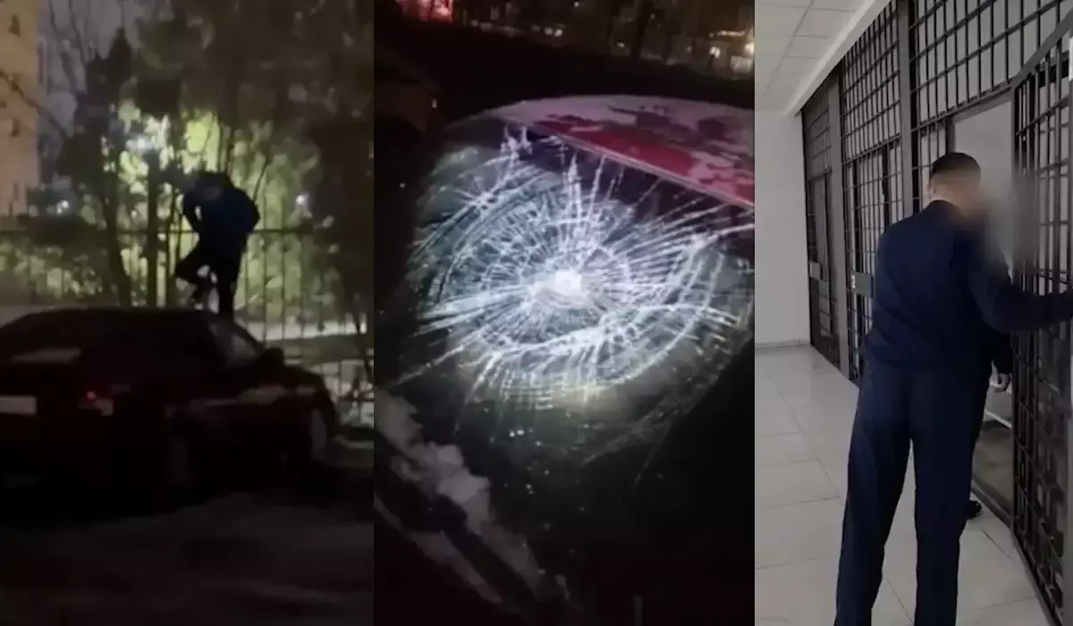 Астанада 20 жастағы жігіт тұрақтағы көліктің үстіне шығып, секірді (ВИДЕО)