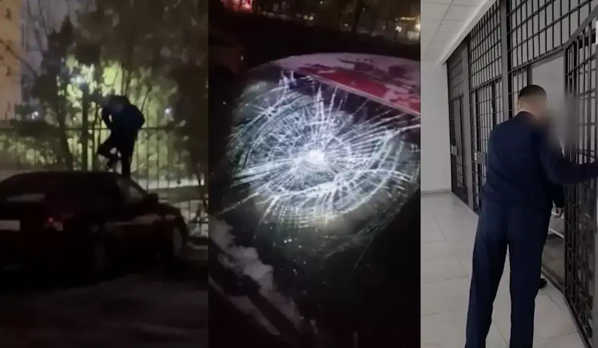 Астанада 20 жастағы жігіт тұрақтағы көліктің үстіне шығып, секірді (ВИДЕО)