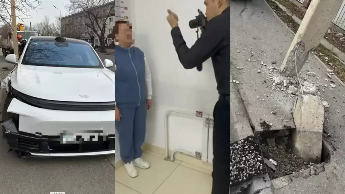 Пьяная автоледи врезалась в электроопору в Талдыкоргане (ВИДЕО)