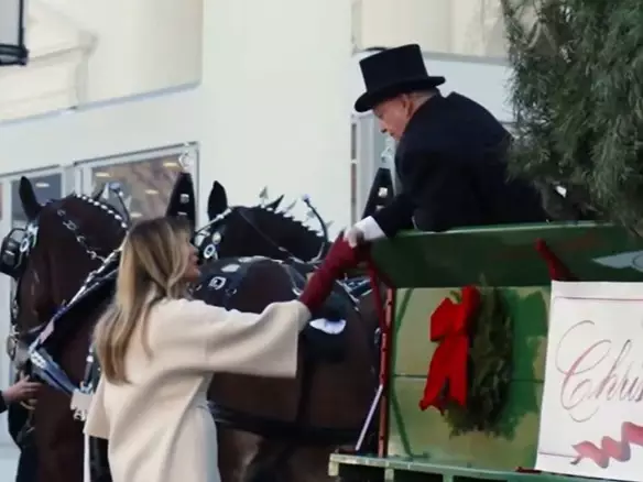 Мелания Трамп приветствует рождественскую елку.