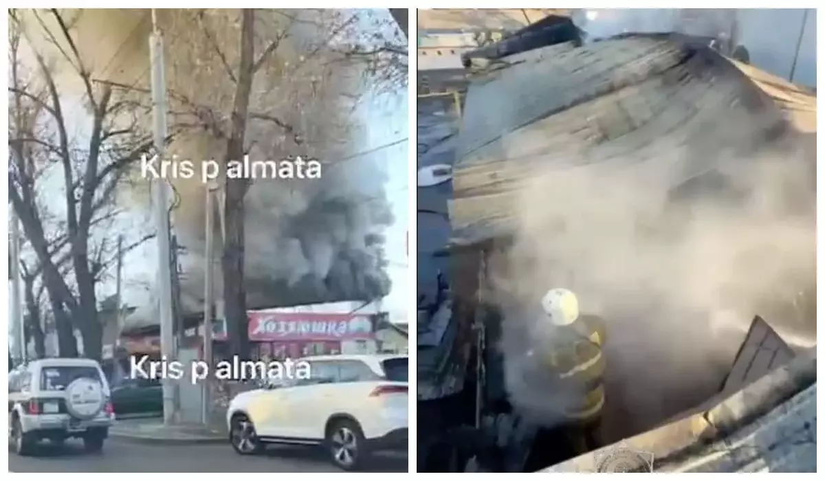 Пожар на Сейфуллина в Алматы: огонь охватил магазин и СТО в частном секторе (ВИДЕО)