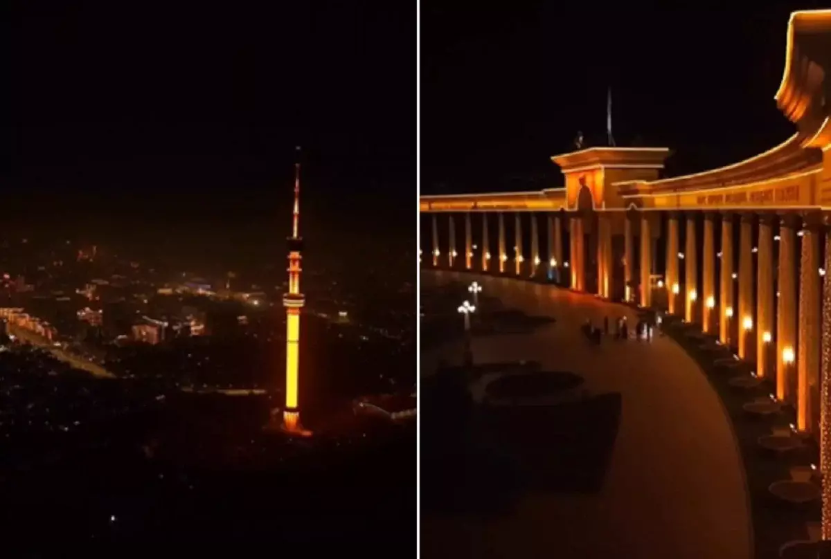 Телебашня Коктобе и другие знаковые объекты Алматы окрасились в оранжевый цвет