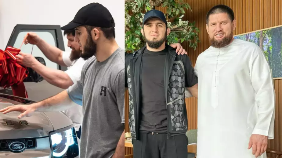 Исламу Махачеву подарили машину в Дубае. Рядом – казахстанский бизнесмен 