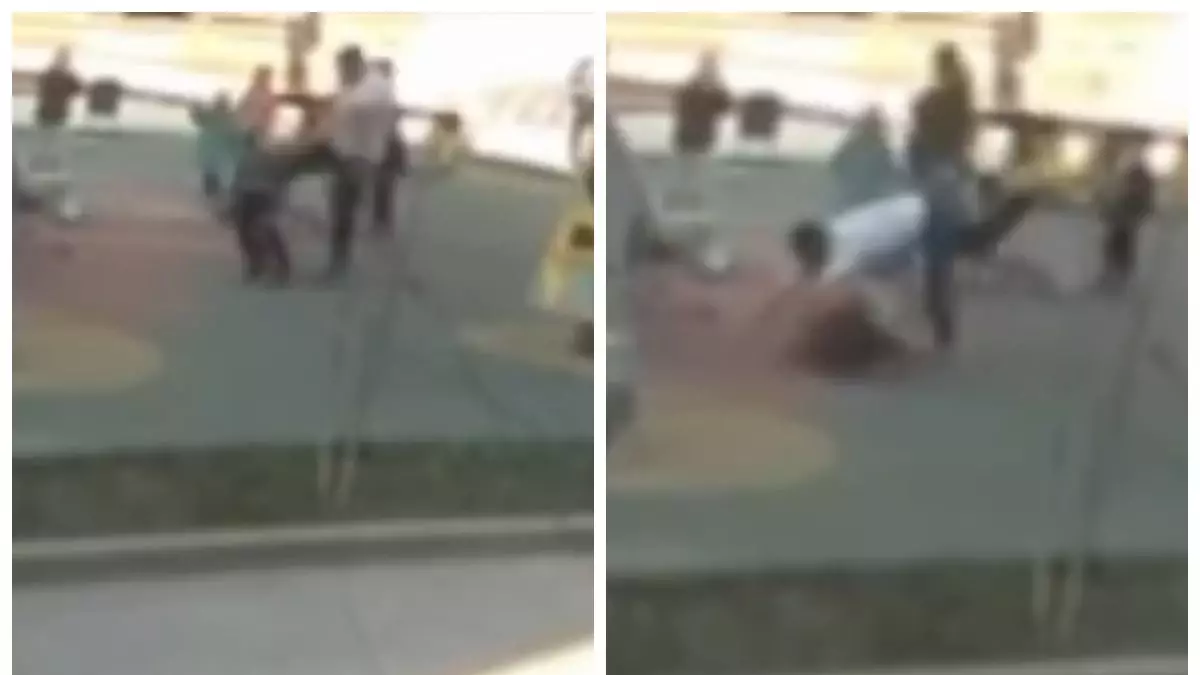 Алматыда ер адам ойнап жүрген кішкентай баланы аяусыз соққыға жыққан (ВИДЕО)