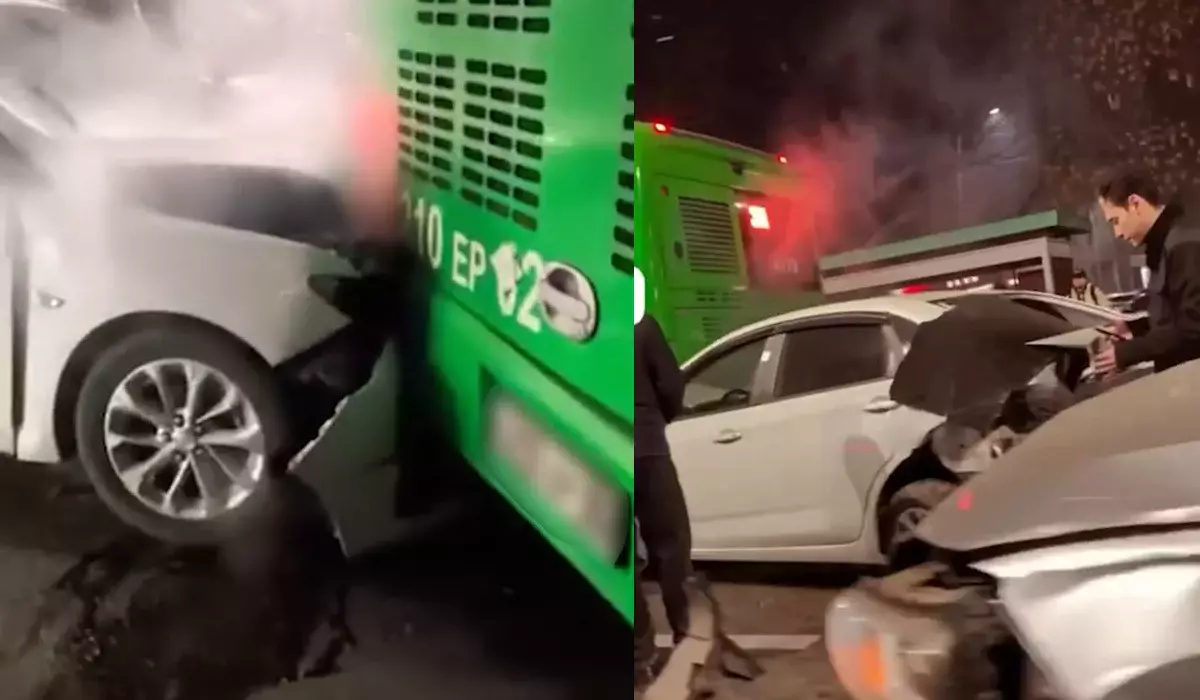 Алматыда автобус пен бірнеше көлік соқтығысып, жасөспірім зардап шекті