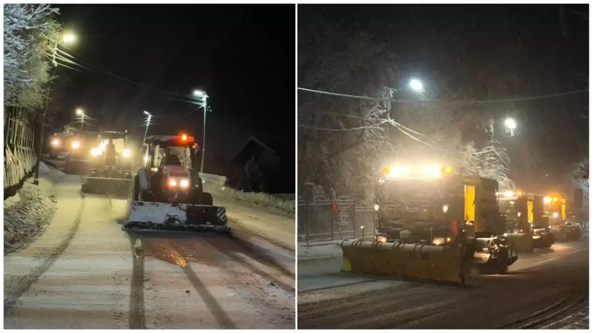 Алматыда таулы аумақтарда жауған қардан кейін түнгі уақытта жолға көктайғаққа қарсы қоспа себілді