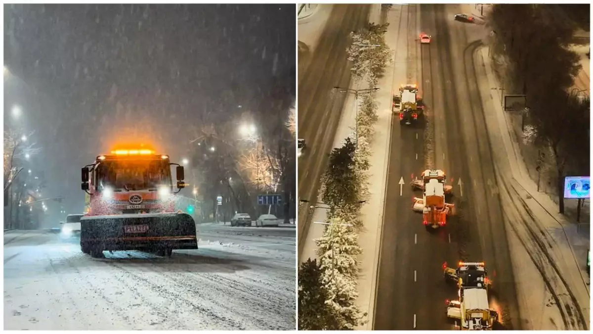 После ночного снегопада в Алматы началась масштабная уборка на улицах и дворах