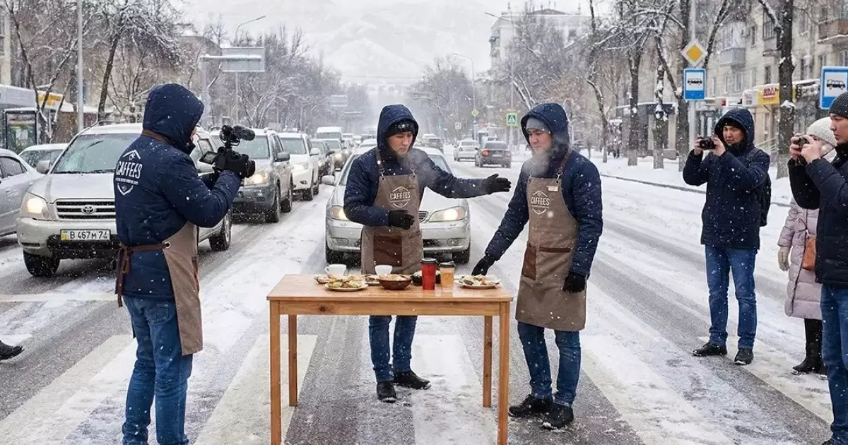  Алматыда жолдың қақ ортасына үстел жайып, жарнама түсіргендер соттан бір-ақ шықты 
