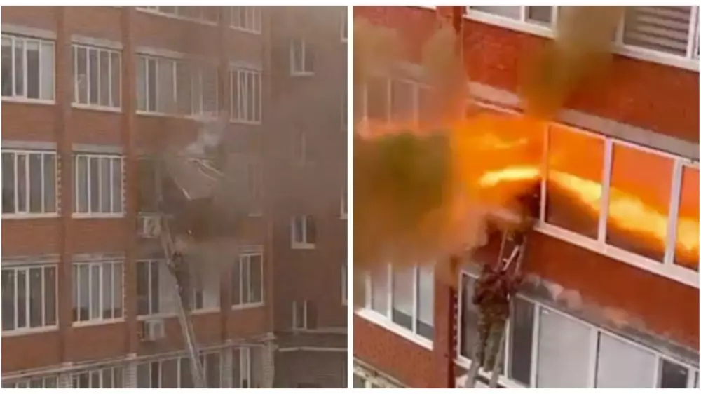 Мощный взрыв в жилом доме Уральска произошел прямо во время работы пожарного: видео