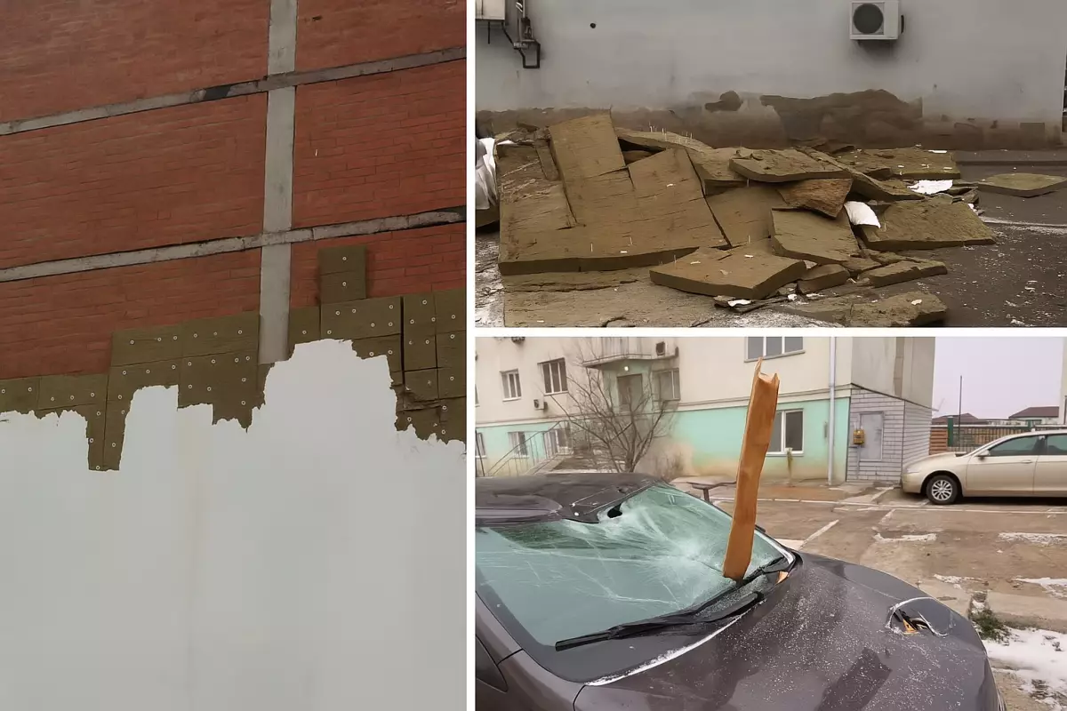 Шквальный ветер сорвал облицовку и кровлю с домов в Атырау