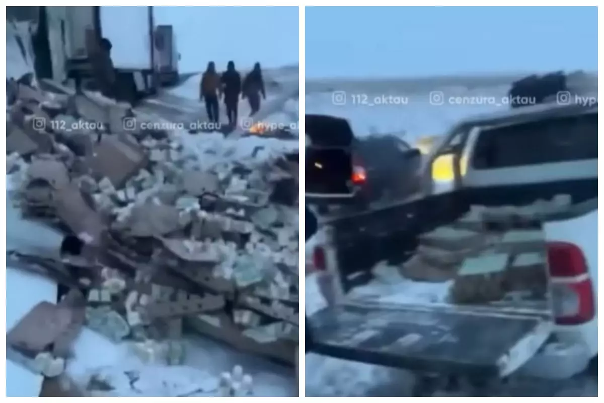 Маңғыстауда йогурт тиелген жүк көлігі аударылып қалды: Жүргізуші тауарды тегін таратты (видео)