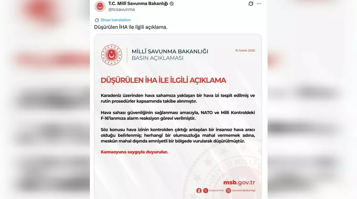 Турция сбила неопознанный беспилотник над Чёрным морем