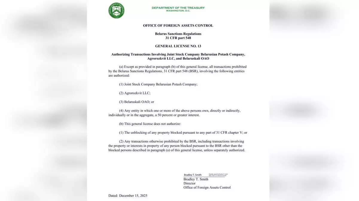 США частично сняли санкции с "Беларуськалия" после освобождения 123 политзаключенных