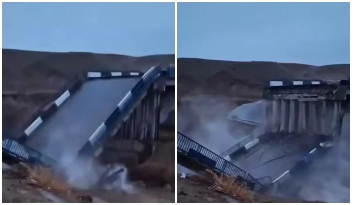 Түркістан облысында Келес өзені арқылы өтетін көпір құлады (видео)