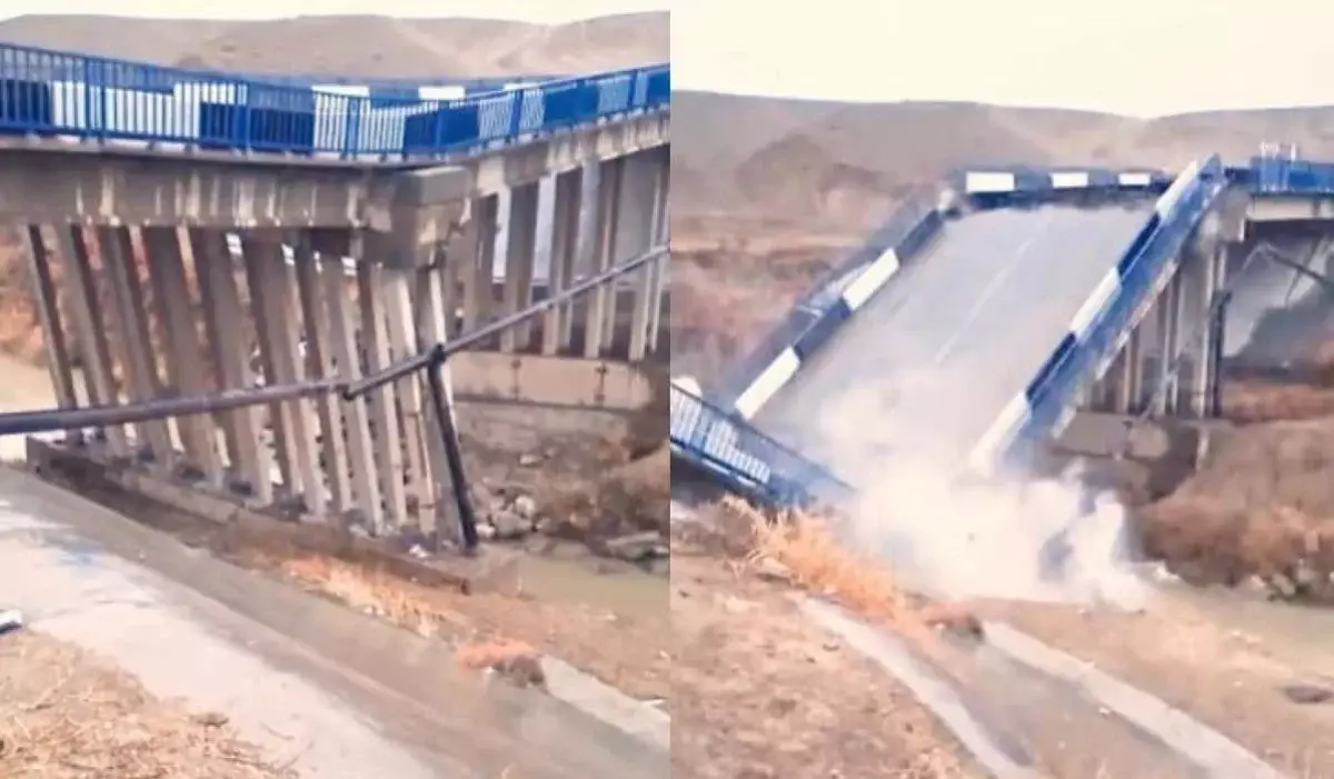 Түркістан облысында көпірдің құлаған сәті видеоға түсіп қалды