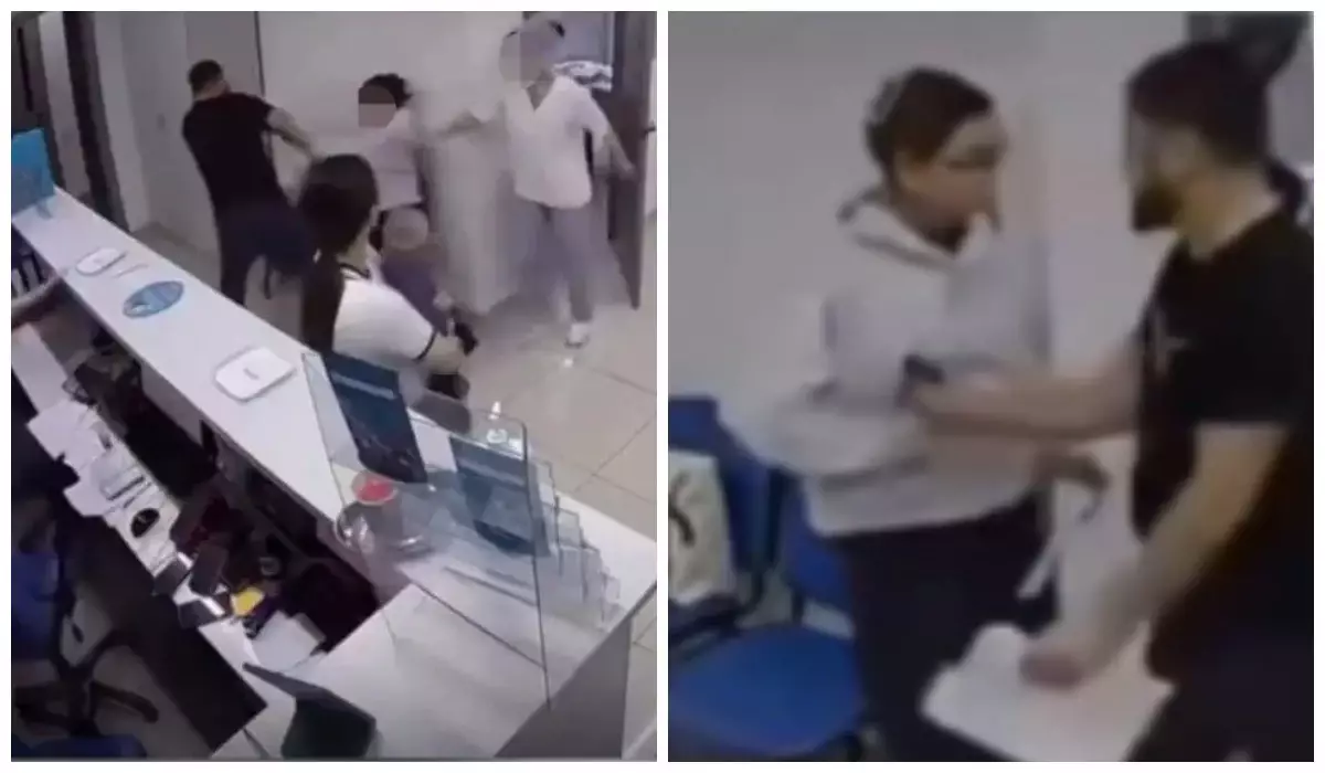 Семейдегі тіс емханасында ер адам жүкті әйелге шабуыл жасады (видео)