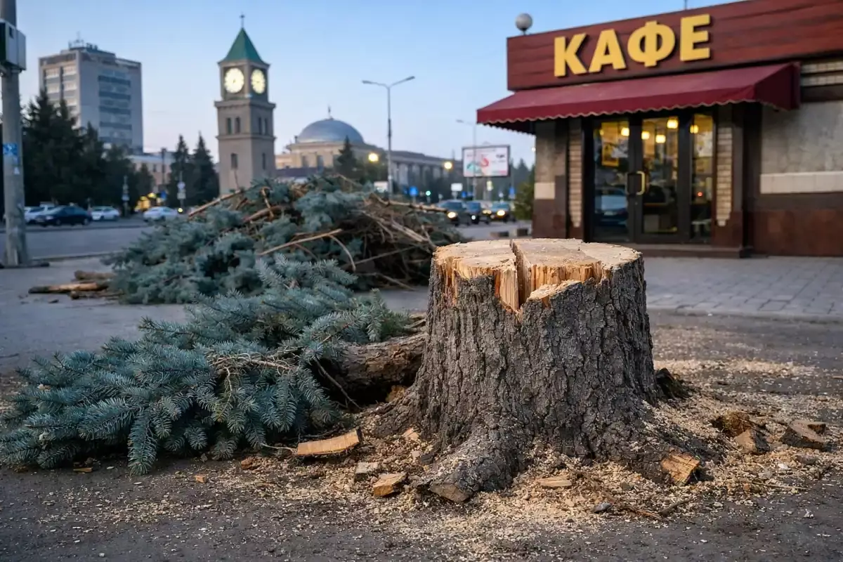 Таразда кәсіпкер маңдайша үшін ағашты кестірген