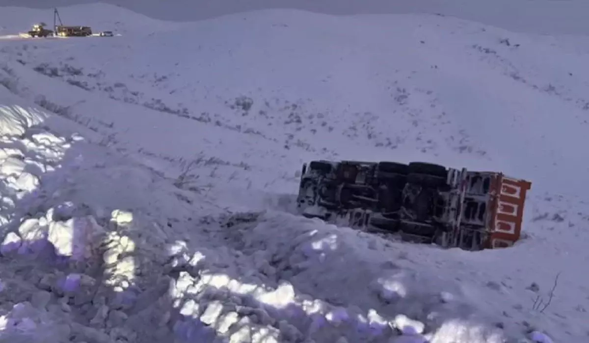 ШҚО-да жүк көлігі жолдан шығып кетіп, аударылып қалды