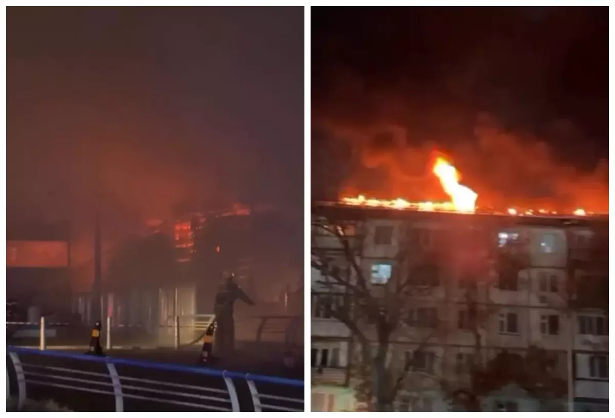 Таразда көпқабатты үй отқа оранып, 100 адам эвакуацияланды (ВИДЕО)