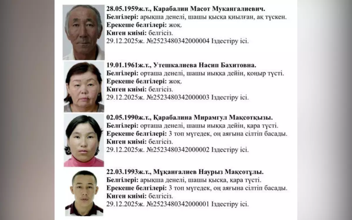 Полиция ищет таинственно исчезнувшую семью из села Жангелдин в Атырауской области