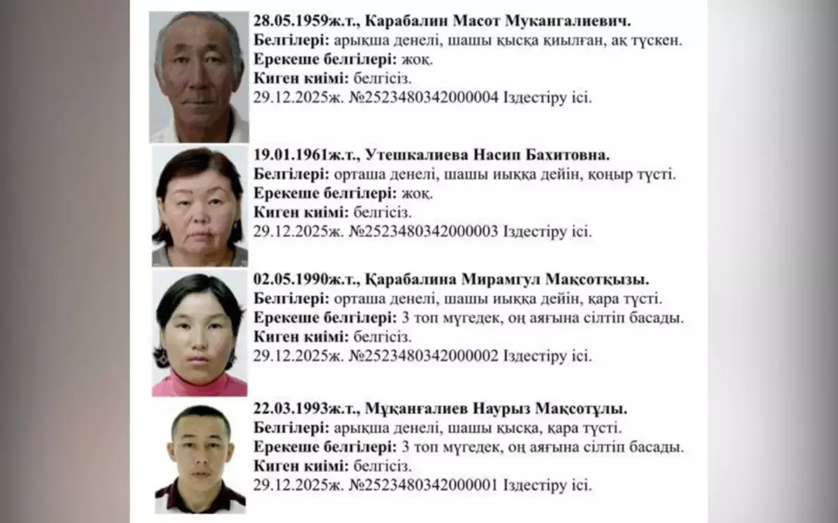Могли уехать в Мангистау: полиция ищет таинственно исчезнувшую семью из Атырауской области - новости на Lada.kz 02.01.2026